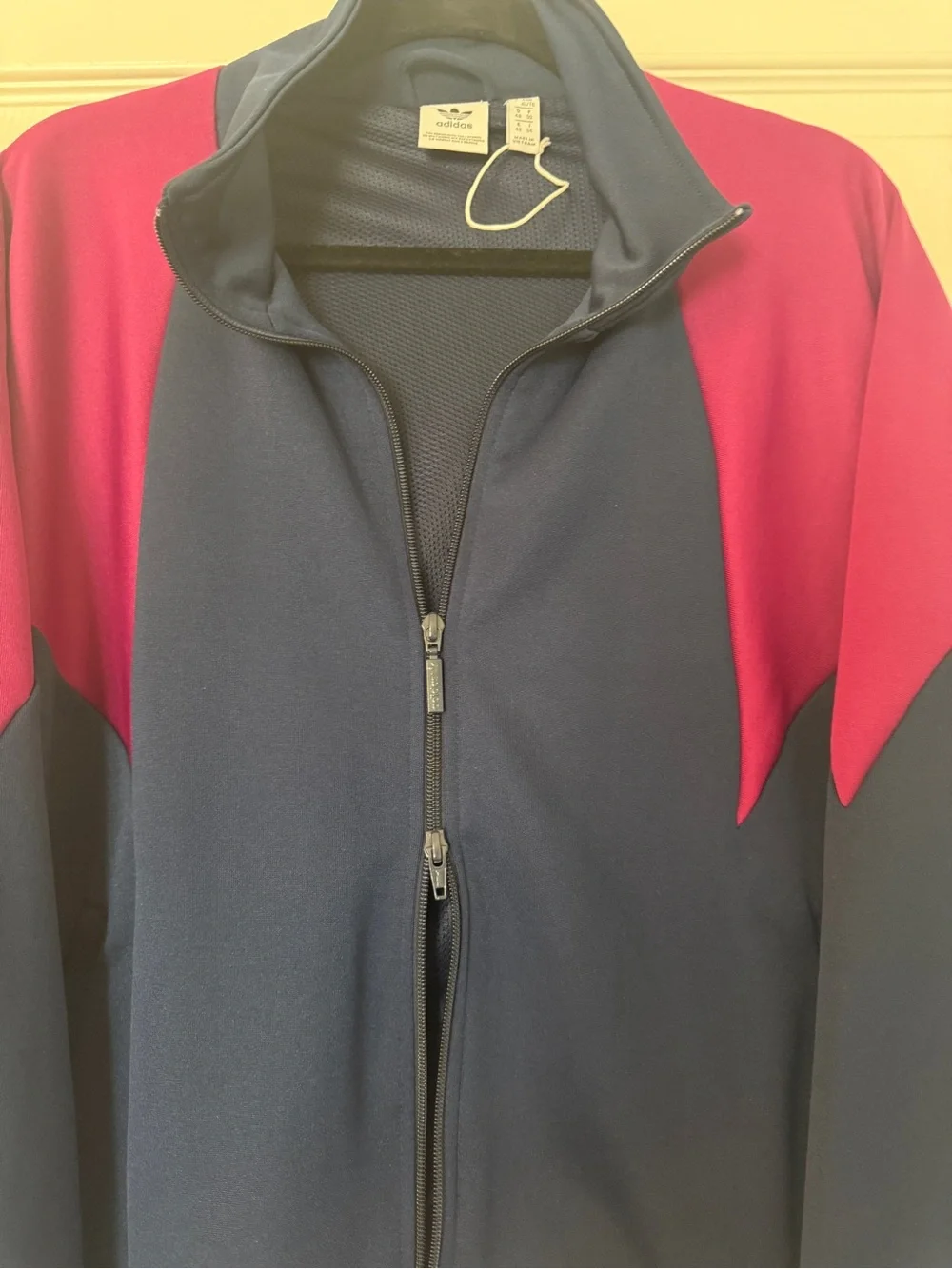 adidas Navy and Magenta Bomber-Style Track Jacket